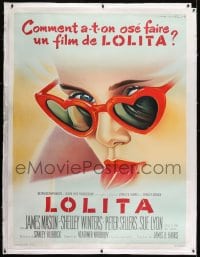 2j028 LOLITA linen REPRO French 1p 1980s Kubrick, sexy Sue Lyon w/sunglasses & lollipop, Soubie art!