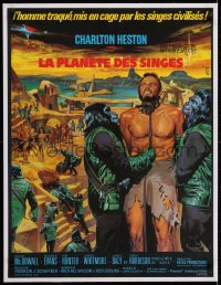 2j322 PLANET OF THE APES linen French 23x30 1968 art of enslaved Charlton Heston by Jean Mascii!