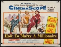 2j095 HOW TO MARRY A MILLIONAIRE linen 1/2sh 1953 sexy Marilyn Monroe, Betty Grable & Lauren Bacall!
