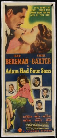 2j055 ADAM HAD FOUR SONS linen insert 1941 Ingrid Bergman, Warner Baxter, sexy Susan Hayward, rare!