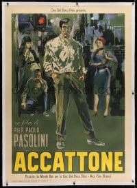 2j010 ACCATTONE linen Italian 1p 1961 Pasolini's first, pimp & prostitute neo-realism, Symeoni art!