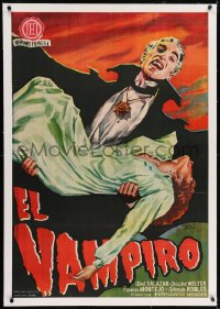 2j230 EL VAMPIRO linen Spanish 1960 great Jano art of Mexican vampire & female victim, very rare!