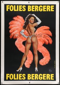 2j038 FOLIES BERGERE linen 39x58 French stage poster 1977 Aslan art of sexy near-naked showgirl!
