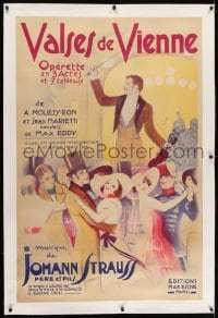 2j041 VALSES DE VIENNE linen 31x47 French stage poster 1934 Dola art of fancy party, Johann Strauss!