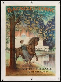 2j044 BAGNOLES DE L'ORNE linen 29x41 French travel poster 1922 Leandre art of woman taming horse!