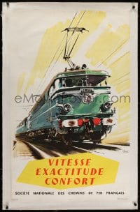 2j185 FRENCH NATIONAL RAILROADS linen 25x39 French travel poster 1958 Albert Brenet train art!