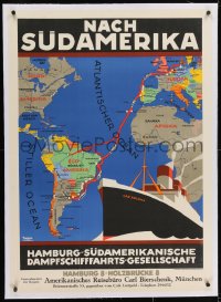 2j188 HAMBURG SUD linen 28x39 German travel poster 1930s Ottomar Anton art of Cap Arcona ship!