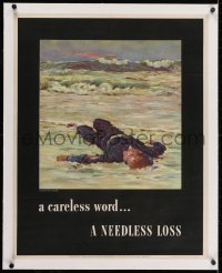 2j211 CARELESS WORD A NEEDLESS LOSS linen 22x28 WWII war poster 1943 Fischer art of fallen sailor!