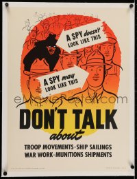2j213 DON'T TALK linen 19x25 Canadian WWII war poster 1940s spies can look just like everyone else!