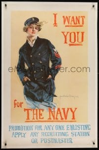 2j197 I WANT YOU FOR THE NAVY linen 27x41 WWI war poster 1917 art by Howard Chandler Christy!