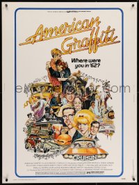 2k153 AMERICAN GRAFFITI 30x40 1973 George Lucas teen classic, wacky Mort Drucker artwork of cast!