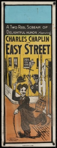 2k186 EASY STREET long Aust daybill R1924 great art of Charlie Chaplin as The Tramp running from cop!