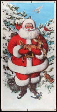 2k024 SANTA CLAUS 36x72 commercial poster 1960s art of the Christmas icon with forest animals!