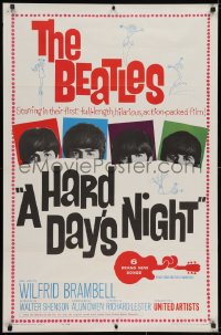 2k144 HARD DAY'S NIGHT 1sh 1964 great image of The Beatles in their 1st film, rock & roll classic!