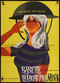 2k191 BABETTE GOES TO WAR Hungarian 22x33 1961 Somorjai art of sexy Brigitte Bardot, ultra-rare!