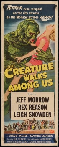 2k157 CREATURE WALKS AMONG US insert 1956 Reynold Brown art of monster grabbing sexy blonde girl!