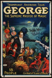 2k087 GEORGE THE SUPREME MASTER OF MAGIC 27x41 magic poster 1920s Egypt, devils, cards and more!