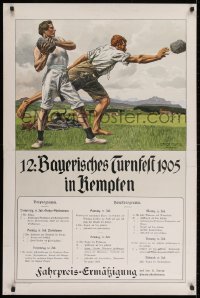 2k116 12 BAYERISCHES TURNFEST 1905 27x41 German special poster 1905 Platz art, Steinstossen sport!