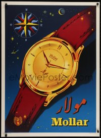 2k112 MOLLAR 27x38 Swiss advertising poster 1940s great artwork of the automatic wristwatch!