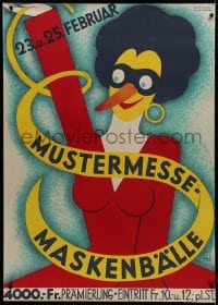 2k033 MUSTERMESSE MASKENBALLE 36x50 Swiss special poster 1920s woman wearing cool mask by Hunziker!