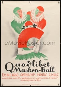 2k034 QUODLIBET MASKEN-BALL 36x50 Swiss special poster 1922 Rudolf Urech art of woman & harlequins!