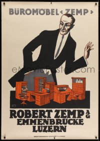 2k055 ROBERT ZEMP 35x50 Swiss advertising poster 1917 Carl Franz Moos art of man & office furniture!