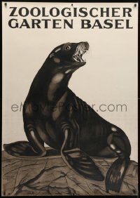 2k038 ZOOLOGISCHER GARTEN BASEL 36x50 Swiss special poster 1930s best Eggenschwyler sea lion art!