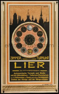 2k063 LIER 25x39 Belgian travel poster 1930s best Alphonse Mora art of world clocks & city skyline!