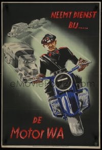 2k082 NEEMT DIENST BIJ DE MOTOR WA 21x31 Dutch WWII war poster 1940s TH art of blackshirt racist!