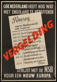 2k085 VERGELDING 22x32 Dutch WWII war poster 1944 asks Dutch to help the Nazis fight the English!