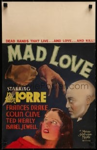 2m132 MAD LOVE WC 1935 Peter Lorre has transplanted dead hands that live, love & kill, Karl Freund