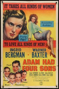 2p015 ADAM HAD FOUR SONS 1sh 1941 sultry Ingrid Bergman, Warner Baxter, sexy Susan Hayward!