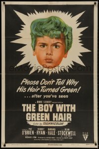 2p119 BOY WITH GREEN HAIR 1sh 1948 huge headshot of Dean Stockwell, a kid who wants to end war!