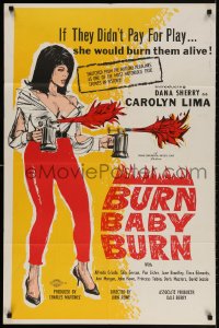 2p132 BURN BABY BURN style L 25x38 1sh 1966 they didn't pay and she burned them alive, ultra-rare!