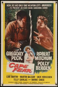 2p140 CAPE FEAR 1sh 1962 Gregory Peck, Robert Mitchum, Polly Bergen, classic noir, Terror!