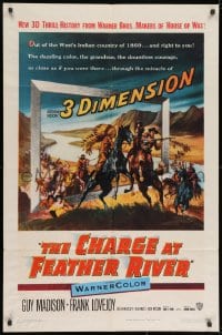 2p158 CHARGE AT FEATHER RIVER 3D 1sh 1953 Guy Madison, Lovejoy, great cowboy western artwork!