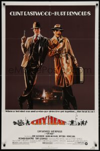 2p166 CITY HEAT 1sh 1984 art of Clint Eastwood the cop & Burt Reynolds the detective by Fennimore!