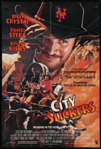 2p169 CITY SLICKERS advance 1sh 1991 great artwork of cowboys Billy Crystal & Daniel Stern!
