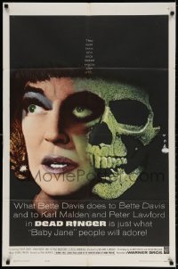2p205 DEAD RINGER 1sh 1964 creepy close up of skull & Bette Davis, who kills her own twin!