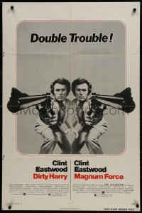 2p224 DIRTY HARRY/MAGNUM FORCE 1sh 1975 cool mirror image of Clint Eastwood, double trouble!