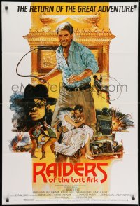 2p710 RAIDERS OF THE LOST ARK English 1sh R1982 great Brian Bysouth art of adventurer Harrison Ford!