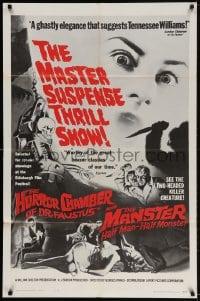 2p269 EYES WITHOUT A FACE/MANSTER 1sh 1962 horror double-bill, master suspense thrill show!
