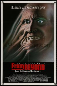 2p323 FROM BEYOND 1sh 1986 H.P. Lovecraft, wild sci-fi horror image, humans are such easy prey!