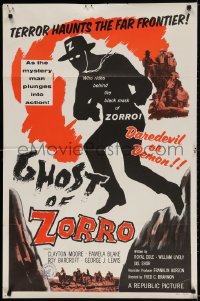 2p334 GHOST OF ZORRO 1sh 1959 cool art of masked hero Clayton Moore, daredevil or demon!