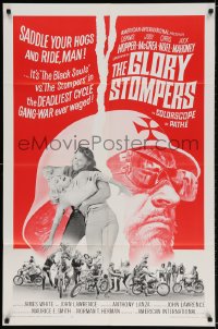 2p343 GLORY STOMPERS 1sh 1967 AIP biker, Dennis Hopper, wild image of bikers on the rampage!