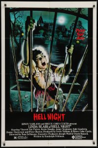 2p398 HELL NIGHT 1sh 1981 artwork of Linda Blair trying to escape haunted house by Jarvis!