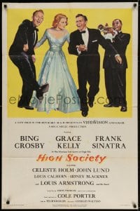 2p412 HIGH SOCIETY 1sh 1956 art of Frank Sinatra, Bing Crosby, Grace Kelly & Louis Armstrong!