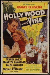 2p419 HOLLYWOOD & VINE 1sh 1944 Jimmy Ellison loves Wanda McKay, Daisy the dog!