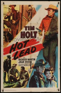 2p431 HOT LEAD style A 1sh 1951 cool art of train robbers, Tim Holt with smoking gun!
