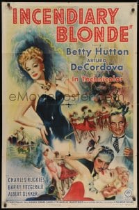 2p455 INCENDIARY BLONDE style A 1sh 1945 art of super sexy showgirl Betty Hutton as Texas Guinan!